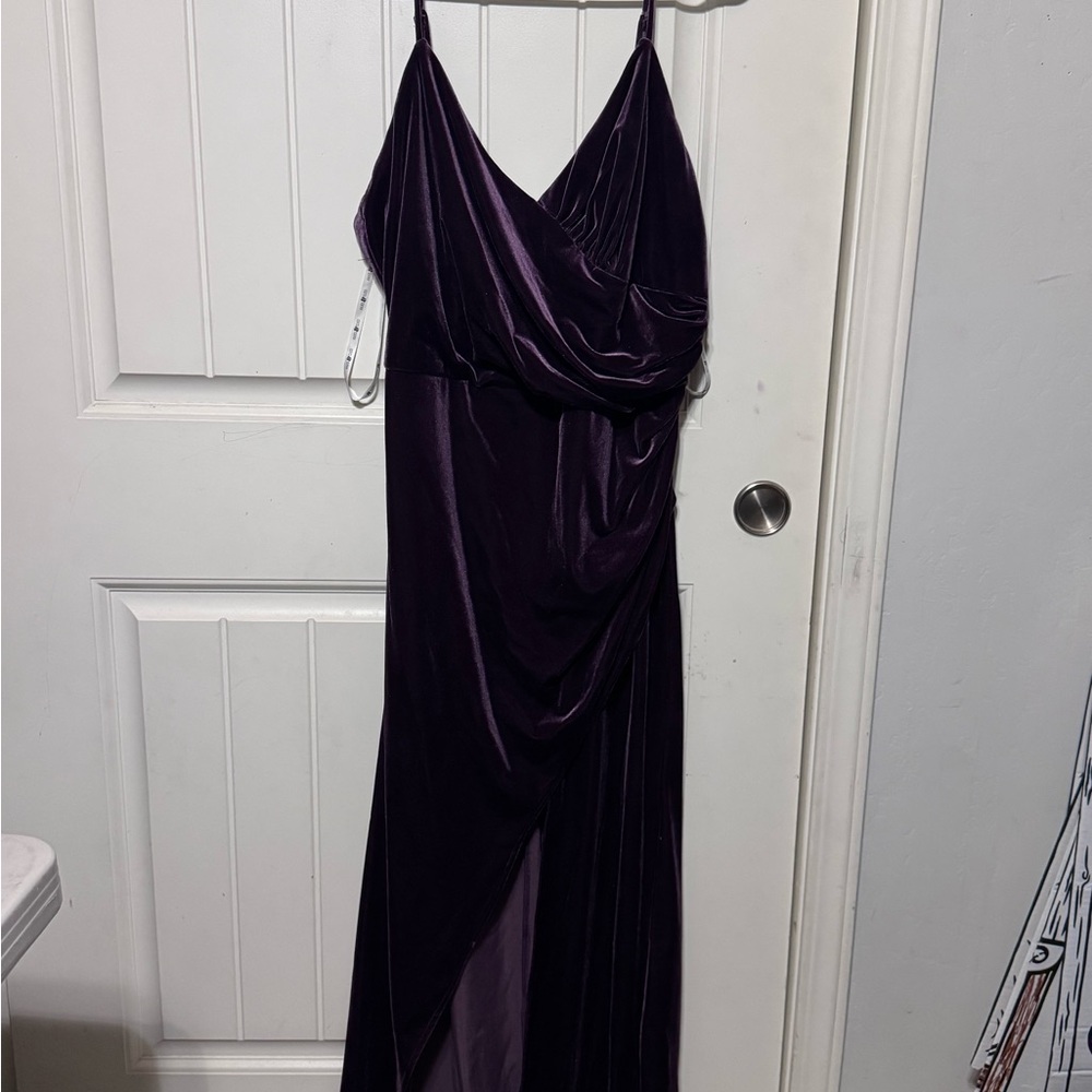 Plum Velvet Draped Maxi Dress with Spaghetti Straps